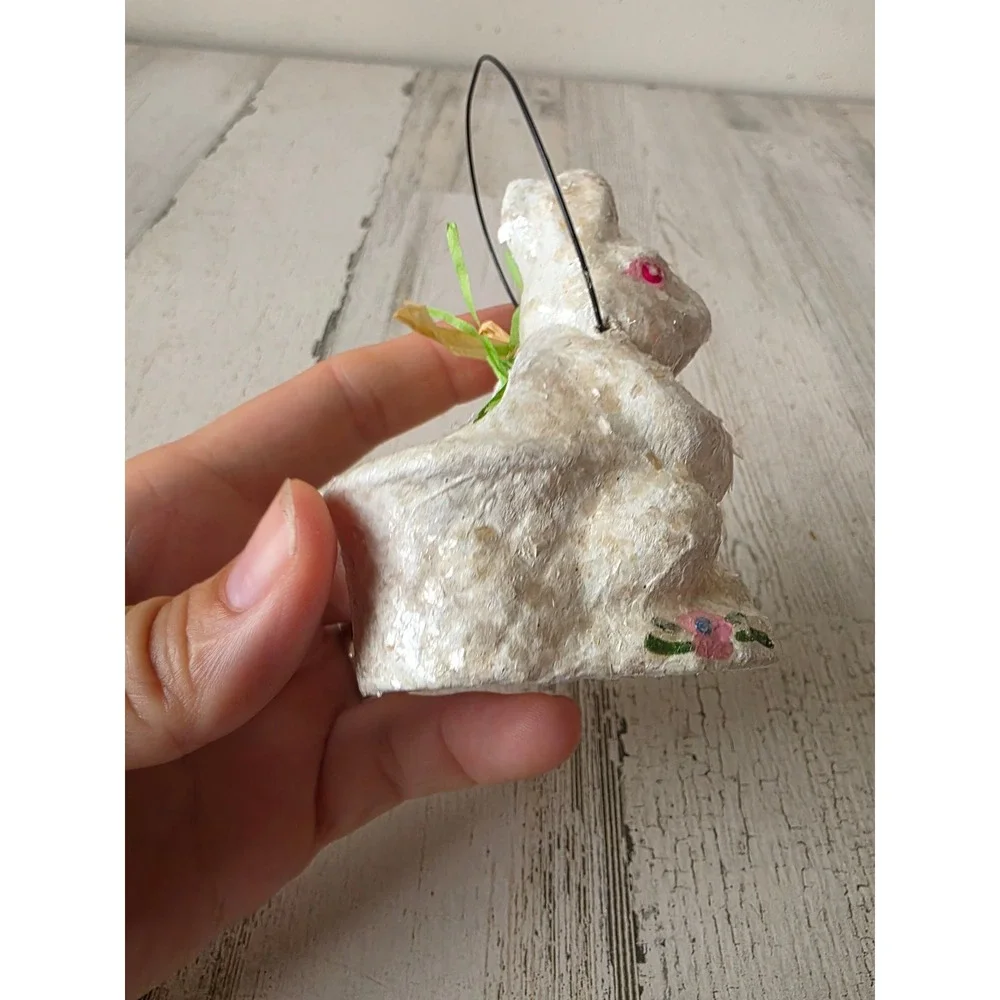 Vintage paper mache bunny rabbit Easter basket mini paper decor spring